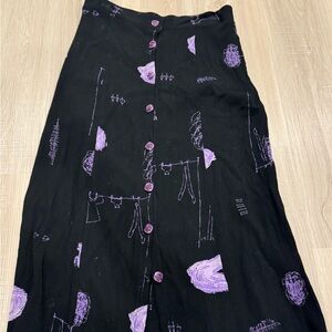 Sharon Anthony Black Maxi Skirt with Purple Designs